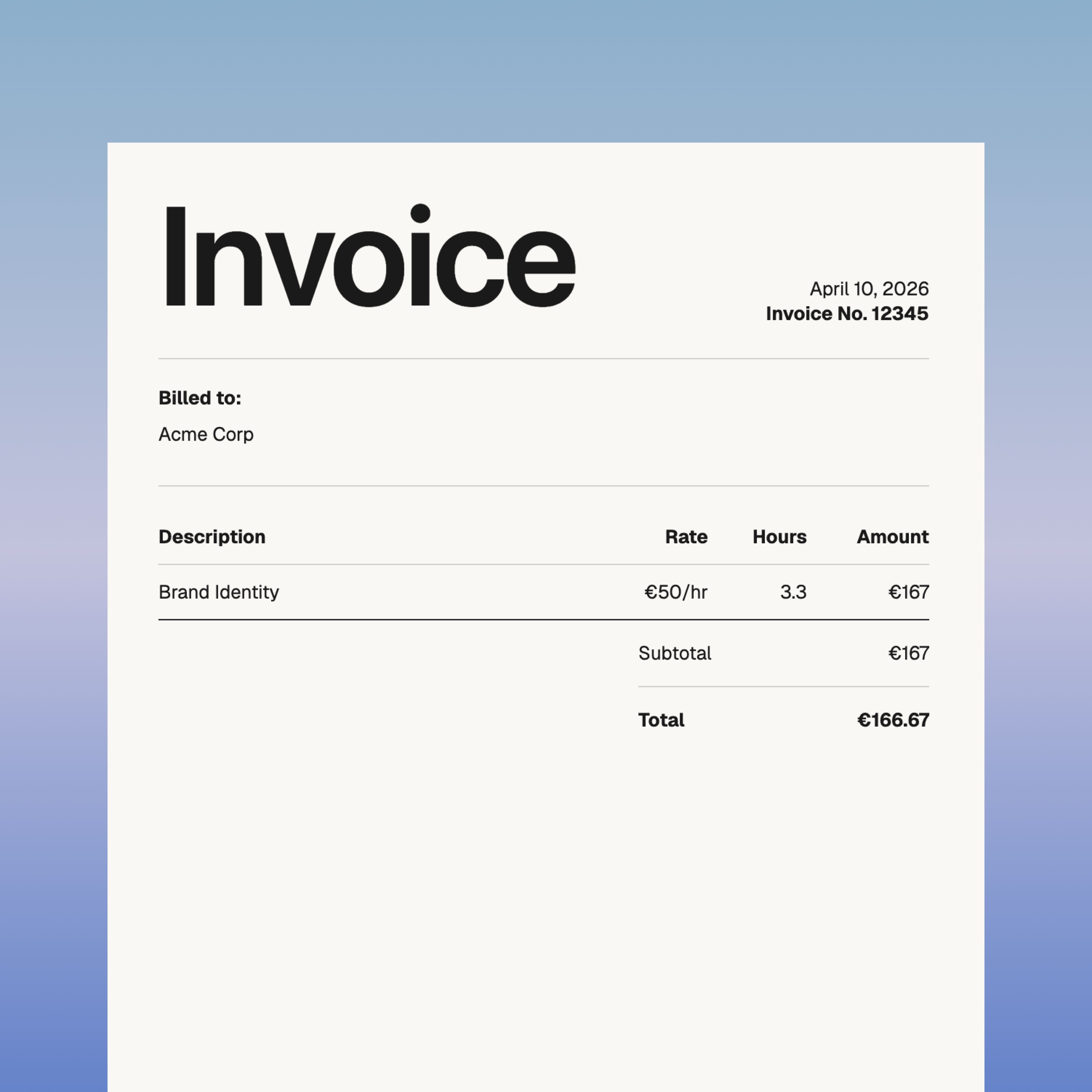 Real Soon turning tracked creative hours into billable, invoice-ready logs